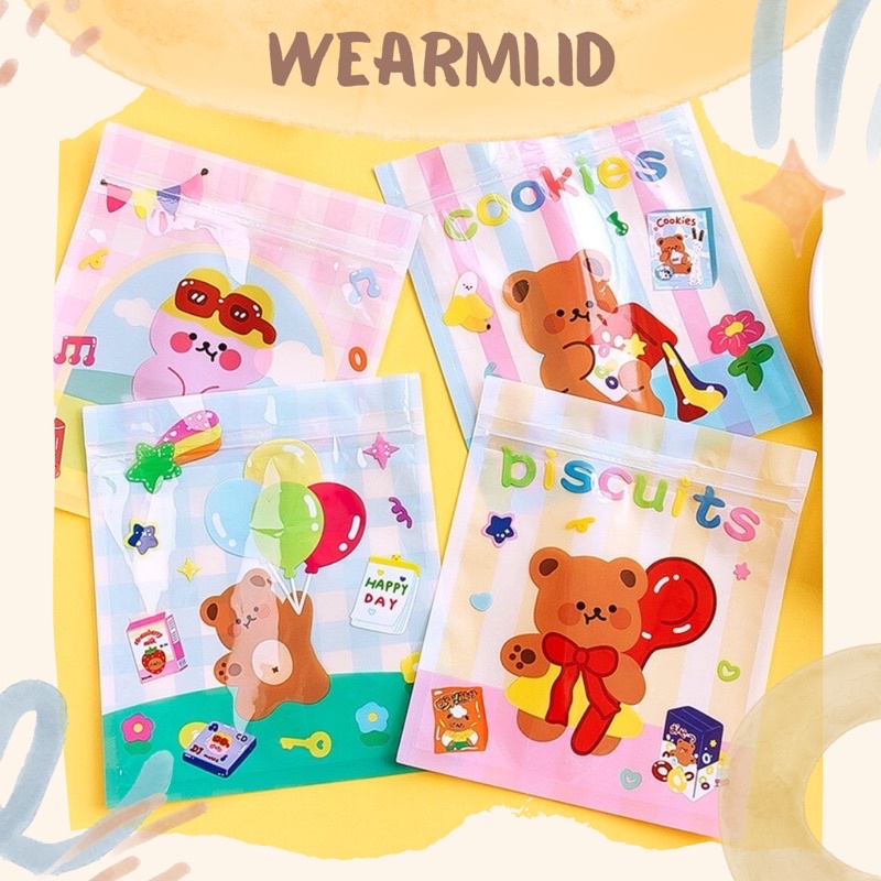 

1 Tas Plastik Bear Character Animal Kemasan Portabel Tempat masker Zip Lock Reusable Wearmi