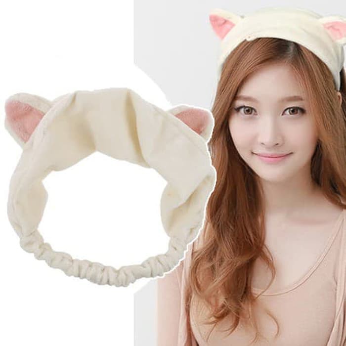 Bandana Kucing - Bando Cuci Muka Handuk Facial Kerut Bulu Halus Anak Doll Lucu Murah Korea Bandana Cuci Muka Meow Headband Bandana Telinga Lucu Aksesoris Rambut Bandana Cuci Muka Kucing