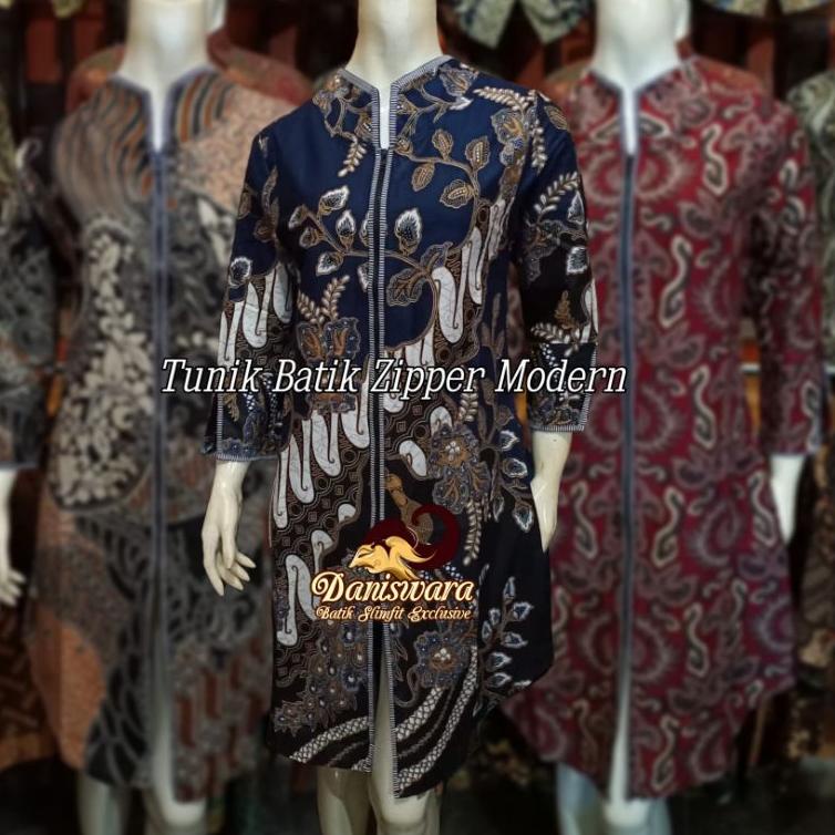 Sangat Nyaman.. Tunik batik Premium Atasan Baju Batik Wanita Lengan Panjang Kantor Resleting depan M