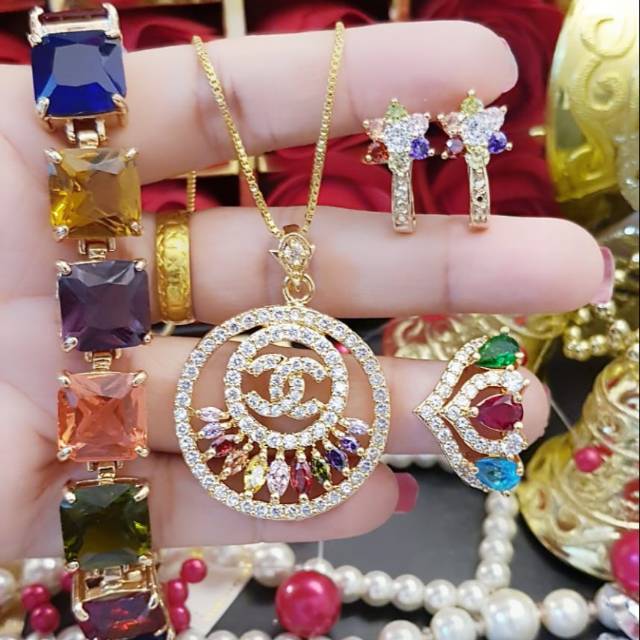 Xuping set batu warna warni lapis emas 24k 2212