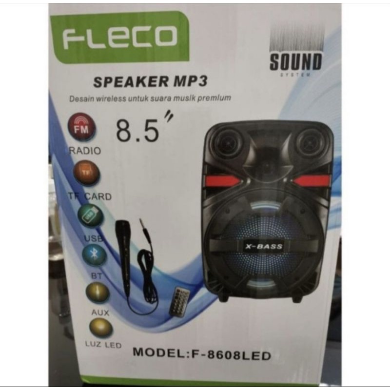 Speaker Bluetooth Fleco 8'5 inch F 8608 Free Mic + Remote Terlariss