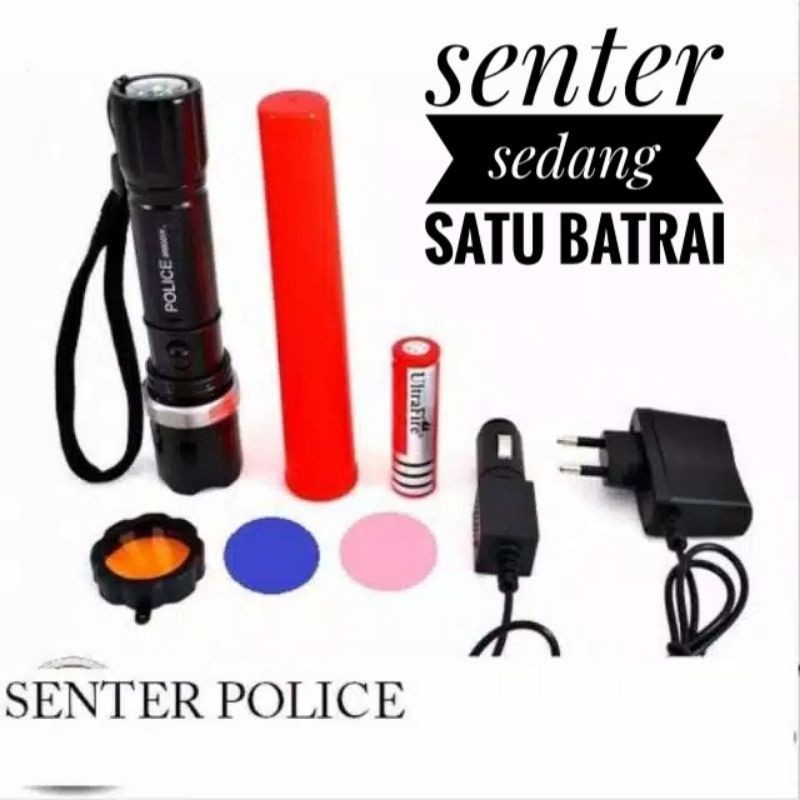 Senter SWAT Police LED T6 / 99000w - Senter Emergency SWAT mini -senter kompas- Batrai Cadangan