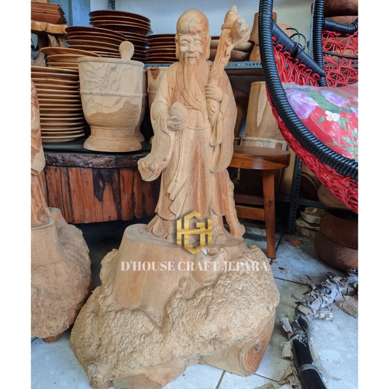 Patung Relief Biksu Budha Akar Kayu Jati Vol 3 (Tinggi 85cm)