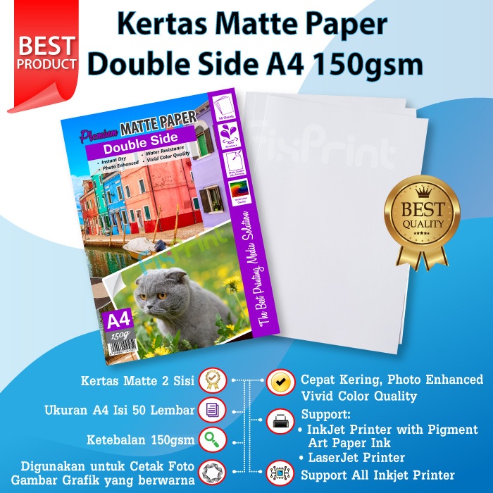 

Senikertas- Kertas Matte Paper Double Side A4 150Gsm - Kertas Matte A4 50 Lembar -Kertas-Seni.