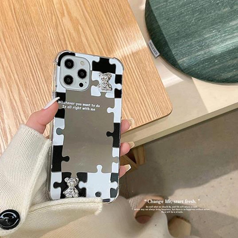 Ins Casing Iphone 7 / 8 Se 2020 7 + 8 + 11 12 13 Mini PRO MAX Motif Beruang 3D Lucu + Cermin