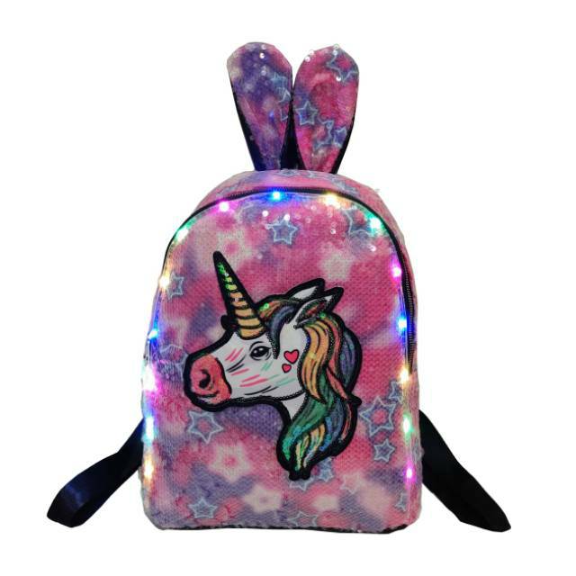 RANSEL SEQUIN TAS  LOL  TELINGA KELINCI GLITTER LED NYALA  TK 