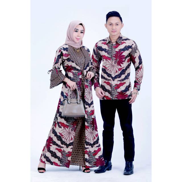 Couple Batik Gamis ,, Kerah Jazz Produk Original , Matt Katun Primis