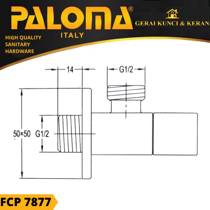 PALOMA FCP 7877 Keran Stop Toilet WC Jet Shower Valve Tembok Kran Air EMAS SATIN GOLD