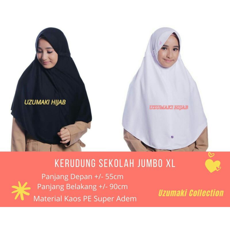 Kerudung Hijab Size S M L XL Kerudung Sekolah TK SD SMP SMA WARNA HITAM PUTIH Bahan Kaos Anak Sekola