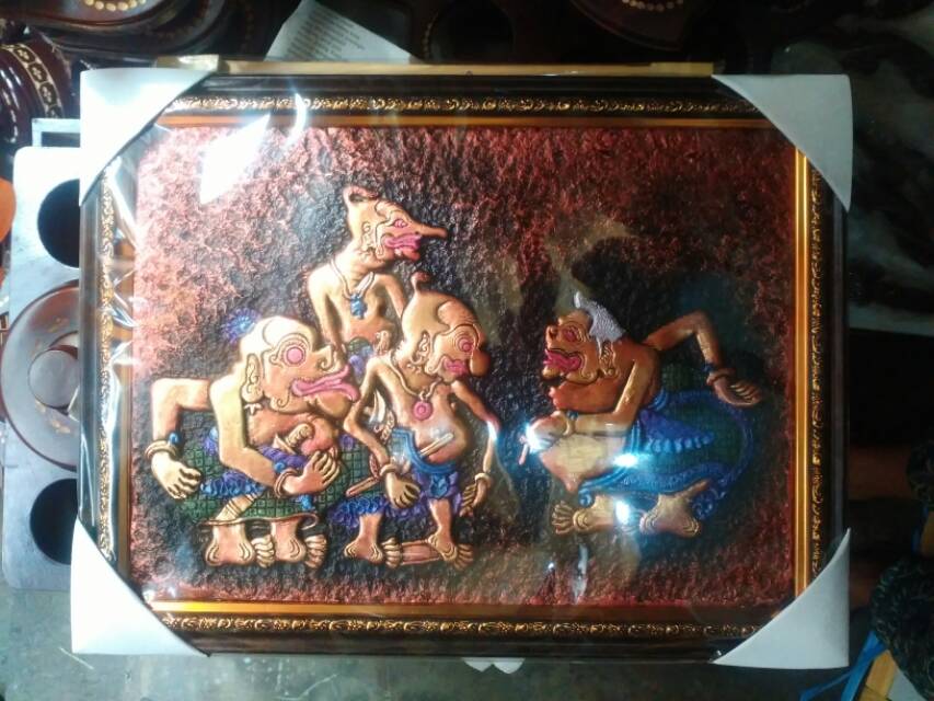 TERMURAH! Lukisan Timbul 3D Relief Gambar Wayang Punakawan 42x32 cm Dekorasi Pajangan Souvenir