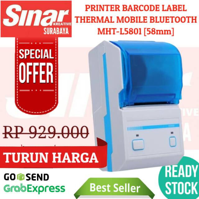 

PRINTER THERMAL LABEL STICKER BARCODE MHT-L5801 58MM MOBILE BLUETOOTH