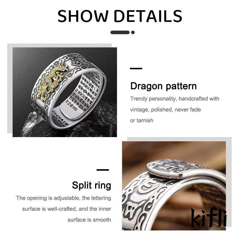 Cincin Model Terbuka Bahan Sterling Silver Desain Naga Terbang Gaya Trendy / Retro Untuk Pria (KD)