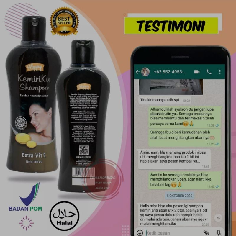 [PAKET HEMAT] HAPPY KEMIRIKU Shampoo + Minyak Penghilang Uban 100% Original Halal+BPOM - Shampoo+Minyak Rambut (100ml+100ml) - Penumbuh Rambut Botak - Perawatan Rambut Rusak Bercabang