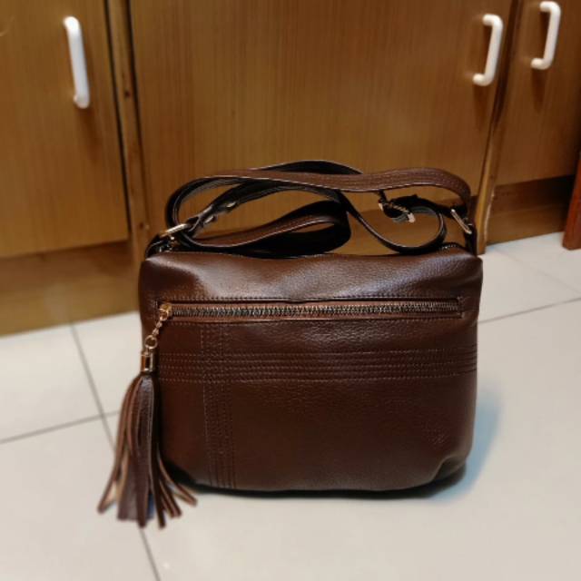 TAS SELEMPANG WANUTA KULIT SAPI ASLI SAVVY COKLAT TUA