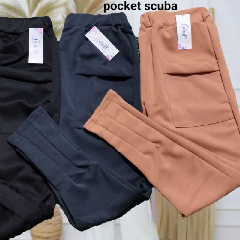 Luna basic pants scuba variasi mode big size celana casual wanita fit to M L XL/celana kargo scuba