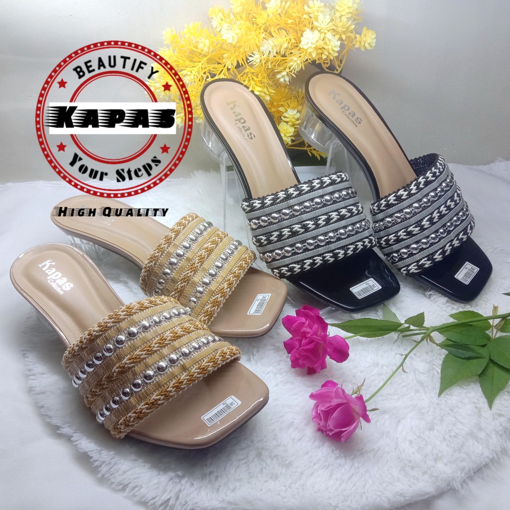 Sandal Hak Kaca Kokop Rajut Kenong Cantik Terbaru Ks064