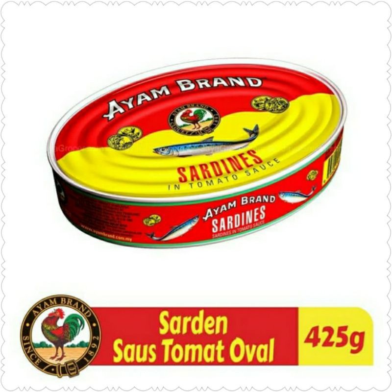 

Sarden Kaleng Saus Tomat Oval Ayam Brand 425gr