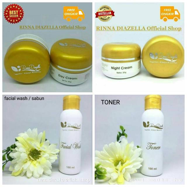 PAKET CREAM RD RINNA DIAZELLA ORIGINAL TERBARU(BPOM)&amp;Ecer Siang Malam Sabun Night Glow Day Emollient