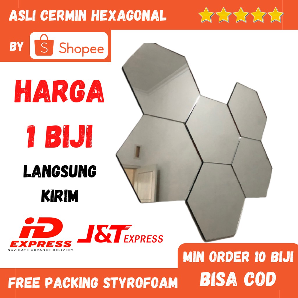[ASLI KACA] Cermin Hexagonal Kaca Hexagonal Cermin Full Body Wallpaper Dinding Cermin Aesthetic