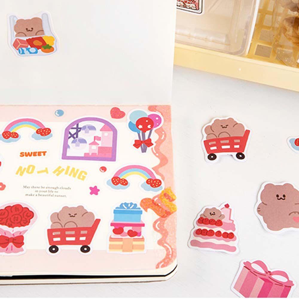 [Elegan] Stiker Akun Tangan Lucu 46 Pcs Scrapbooking Snack Bear DIY Diary Stationery Stickers