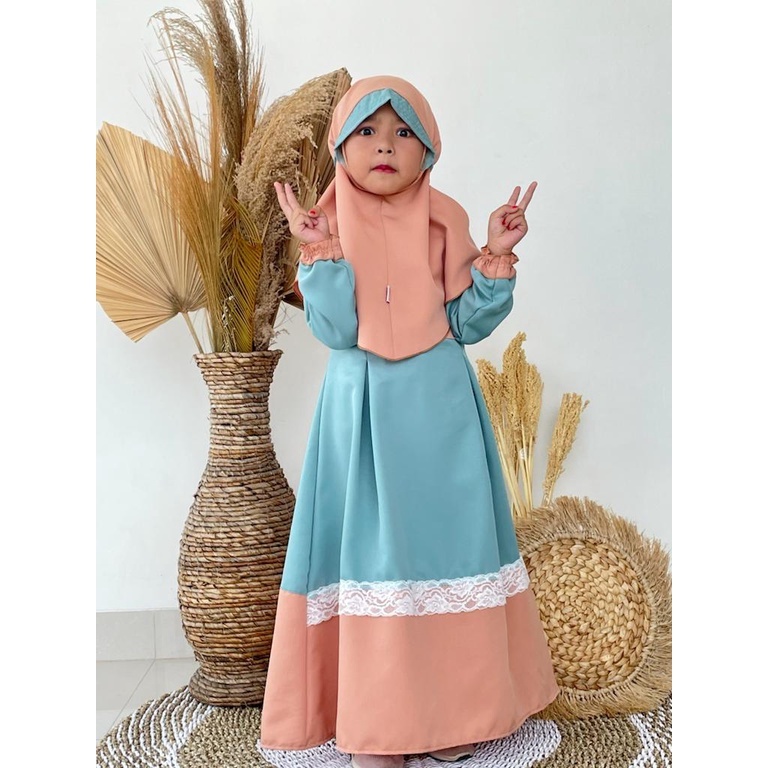 HAURA Baju Gamis Anak perempuan/ set kerudung/ gamis renda