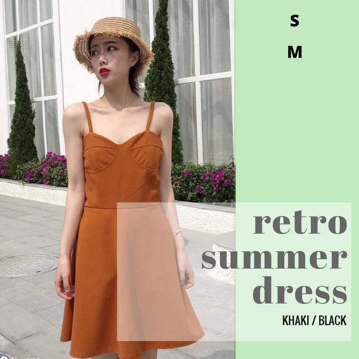 Mini Dress Party Casual Import Gaya Korea Tanpa Lengan Bahan Katun Warna Khaki & Hitam TF33451