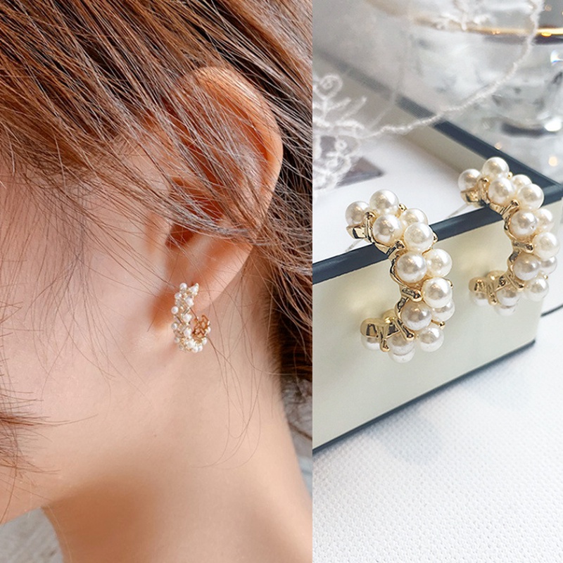 Anting Stud Hias Kristal Mutiara Gaya Hip Hop Korea Untuk Wanita