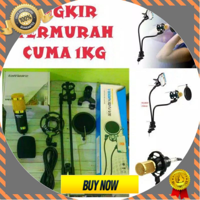 Mic BM800 +Stand mic 3 in 1 (Flexible Stand Mic + Penjepit Hp + Pop filter) + Splitter
