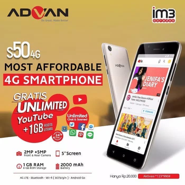 Advan S50 4G Ram 1/8GB Garansi Resmi