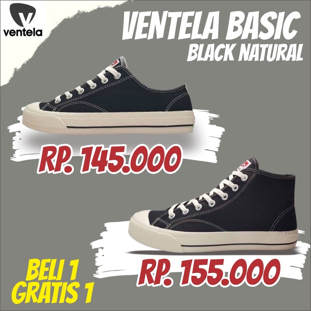 Sepatu Ventela Basic Black Natural Termurah Original  Sneakers Casual Vantela Ventella Fashion Pria 