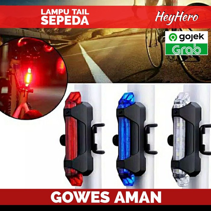 LAMPU BELAKANG SEPEDA Lampu Belakang Sepeda LED USB Rechargeable Anti Air Lampu Sepeda USB+Kabel