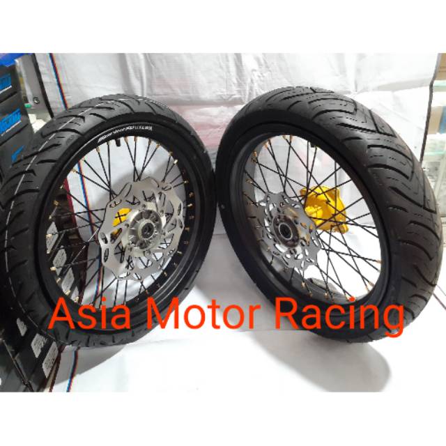 Sepaket Velg SuperMoto Super Moto Klx 150 D-tracker Bebas Pilih Warna Velg Rossi Sprint Xd  pnp