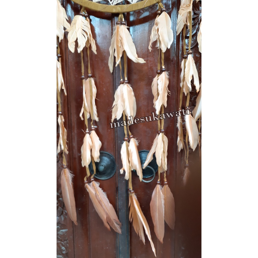 Dream catcher sulam diameter 32cm bulu ayam jaring benang dekorasi hiasan gantungan