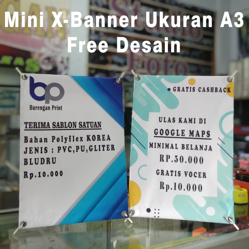 X banner banner spanduk a4 + cetak Free custom design grafis 1 jam jadi