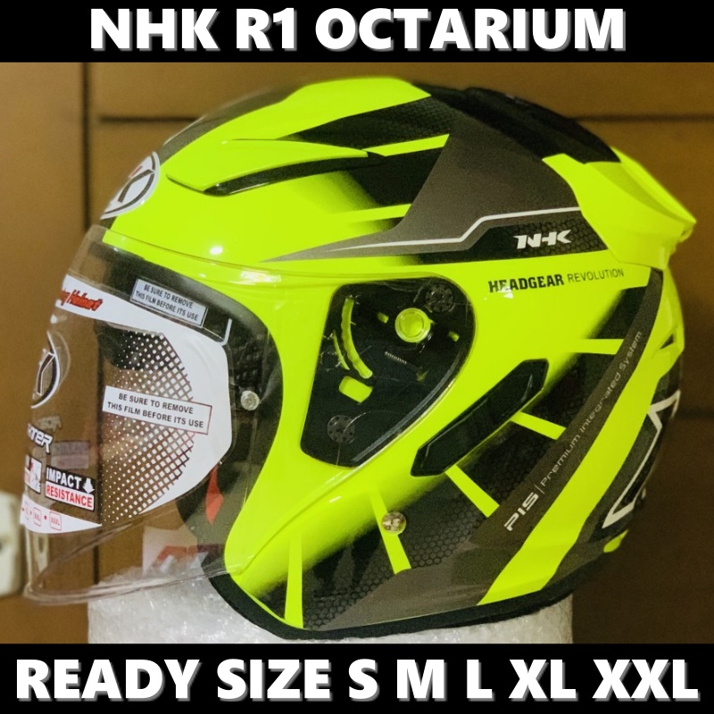 Helm NHK R1 Octarium Yellow Fluo Silver Double Visor Half Face
