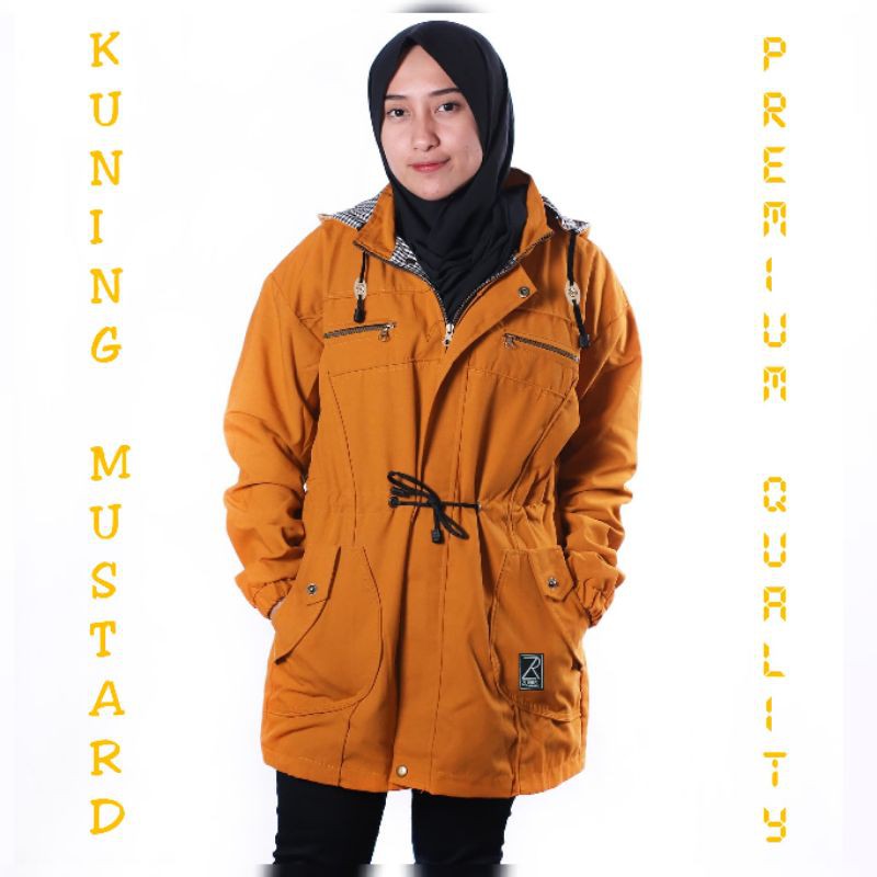 jaket parka wanita Kuning mustard , jaket kotak kotak, jaket terbaru