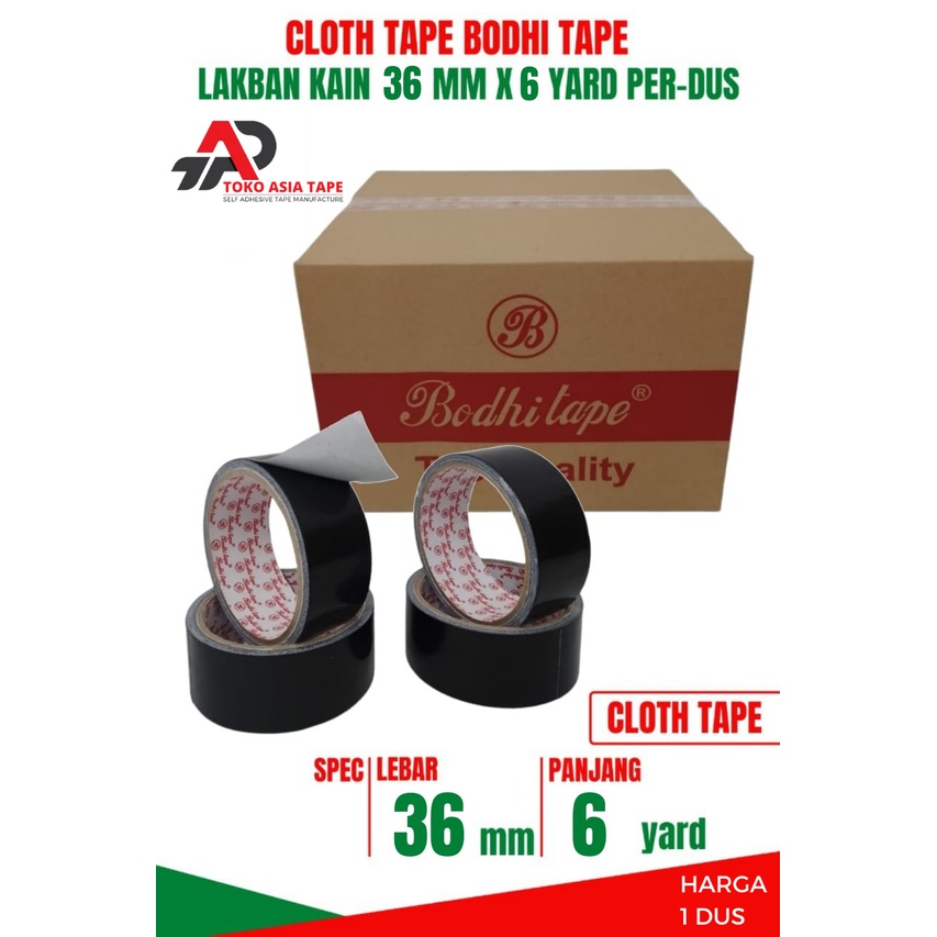LAKBAN KAIN HITAM / CLOTH TAPE 36MM x 6YARD BODHI TAPE 1 DUS BERKUALITAS TERMURAH