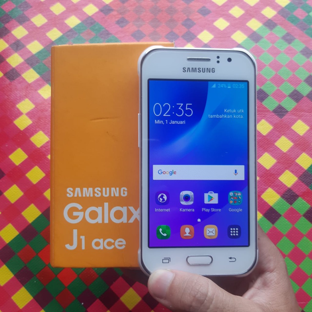 HANDPHONE HP SAMSUNG J1 ACE 1/8 4GLTE FULLSET NO HEADSET SECOND SEKEN MURAH