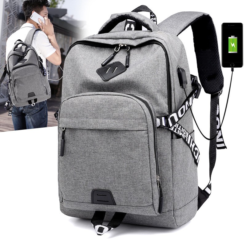 Highland Tas Ransel Pria Tas Kerja Kuliah Tas Ransel Laptop Tas Punggung Port USB TR204