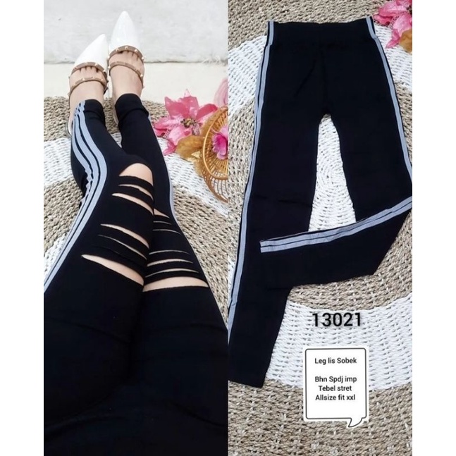 Legging Hw Wanita Import Motif Sobek Fit S-XXL (Bb 40-80 Kg) Jumbo Ripped Leging