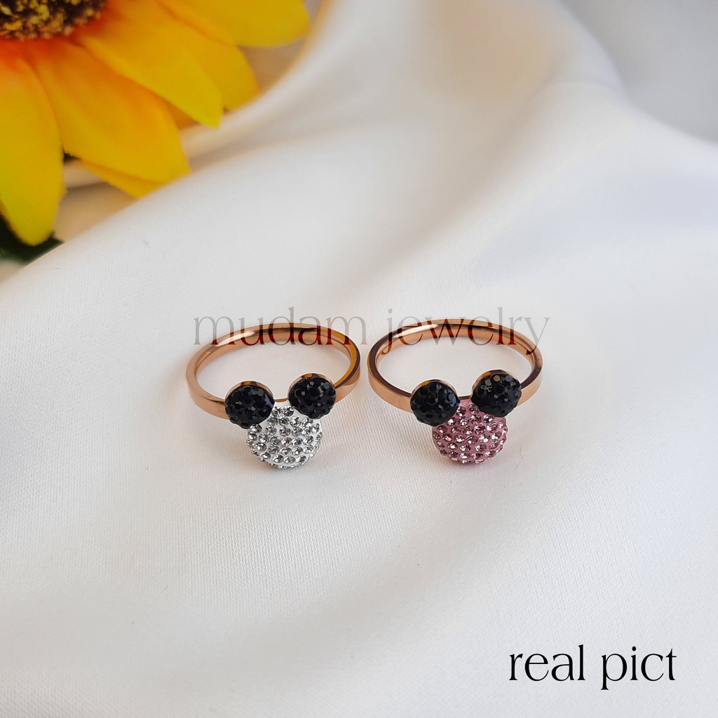 Cincin Titanium Karakter Minnie Putih Hitam dan Pink Hitam