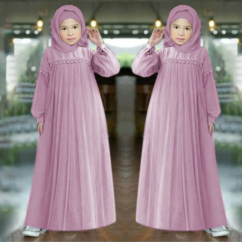 GAMIS NURAINI KID/(OZR)GAMIS MUSLIM ANAK/MAXI BRUKAT TILE/DRESS ANAK