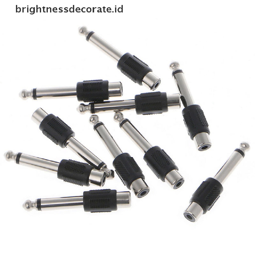 10pcs Adapter Konektor Audio Mono Plug RCA Female Jack Ke 6.35mm 1 / 4 &quot;Male