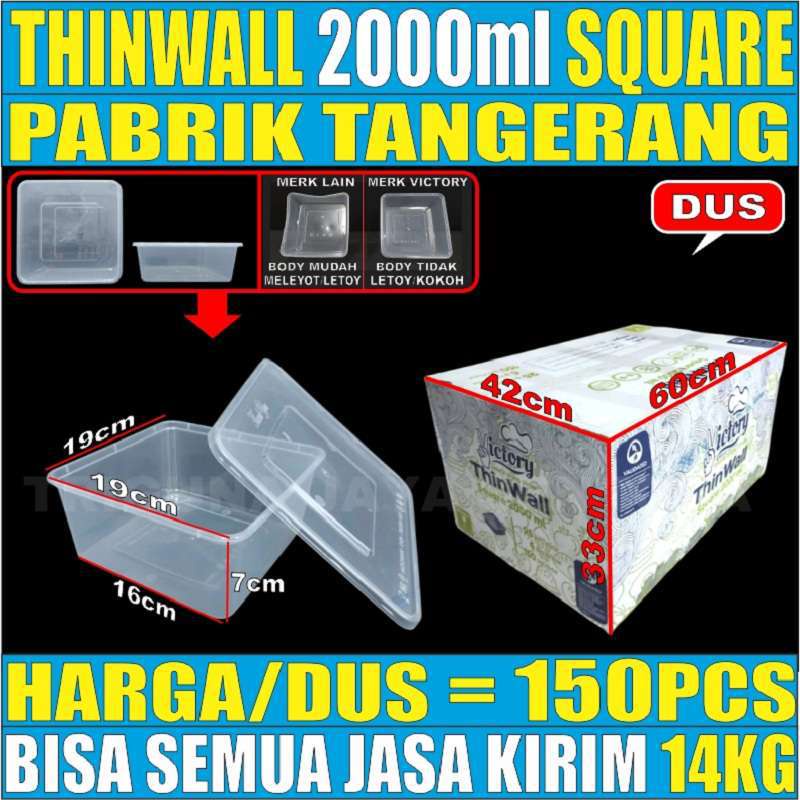 Thinwall Square SQ 2000ml Food Container Box Tempat Kotak Makan Plastik Dus semua Jasa Kirim