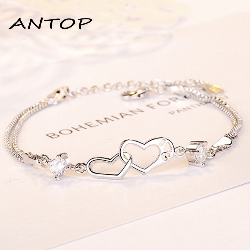 Korea Gelang Fashion Ganda Cinta Hati Bangle Wanita Perhiasan Aksesoris ANTOP