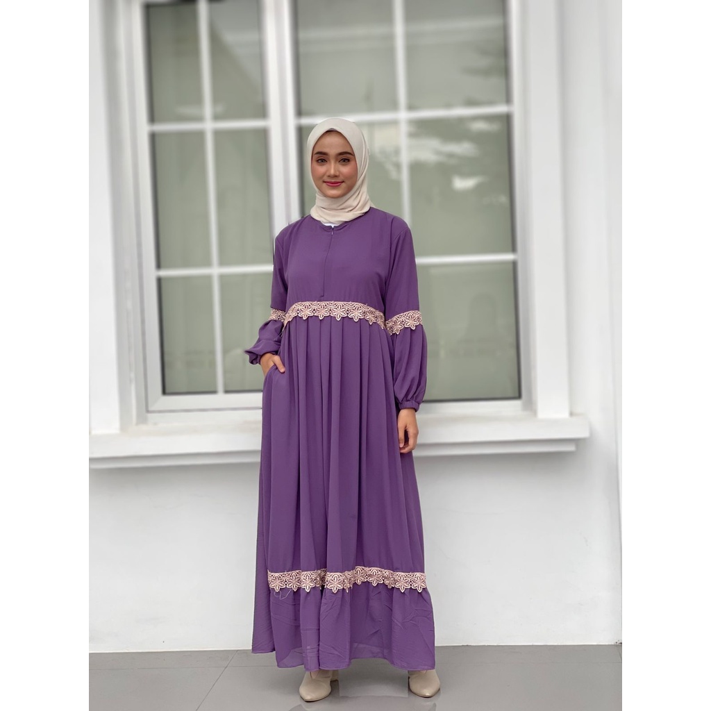 Dress ceruty SAHARA HAYATI renda dan leopard full furing kancing