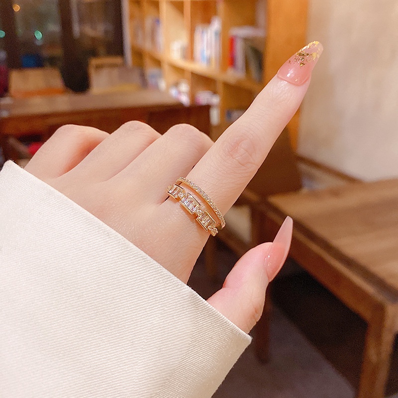 Cincin Jari Telunjuk Lapis Ganda Bahan Zirkon Dapat Disesuaikan Untuk Wanita