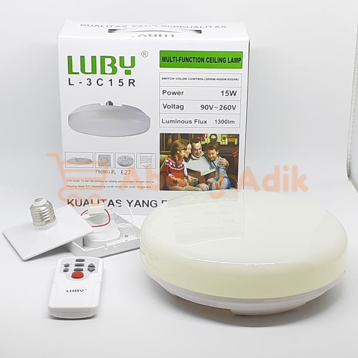 LUBY L-3C15R CEILING LAMP LAMPU LED 15 WATT W REMOTE DIMMER 3 WARNA