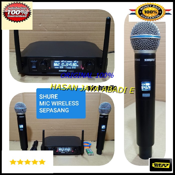 shure pro mic karaoke sepasang UHF mikrophone Wireless microphone wireles suara audio sound sistem vokal sing a song vocal mik professional panggung dj studio Sepasang 1bh reciever digital  2bh mic pegang digital  jarak mic bisa pakai sampe 30-40 meter. s