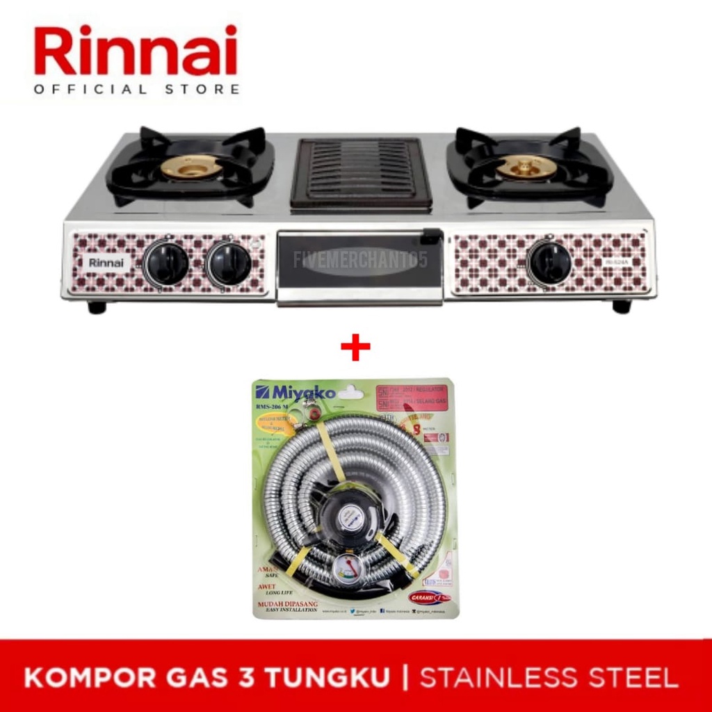 Kompor Pemanggang Rinnai RI 524 A Api Lilin Rinnai Grill 3 Tungku 524A Kompor Panggang Rinnai 3 Tungku RI 524 A